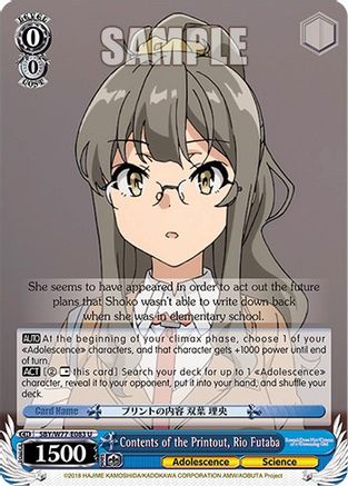 Image of Contents of the Printout, Rio Futaba (SBY/W77-E083 U) - Rascal Does Not Dream of a Dreaming Girl