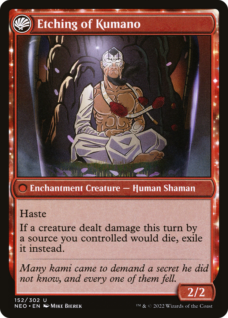 Image of Kumano Faces Kakkazan (NEO-152) - Kamigawa: Neon Dynasty: (fandfc, enchantment) Foil