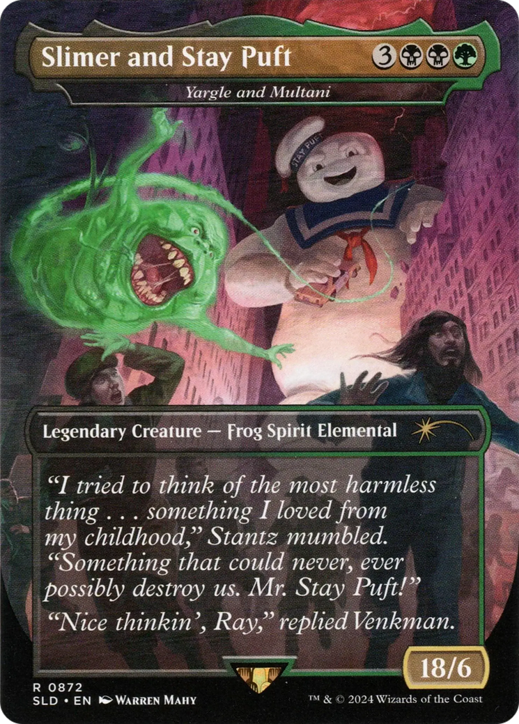 Image of Slimer and Stay Puft - Yargle and Multani (Rainbow Foil) (SLD-872) - Secret Lair Drop / Slimer and Stay Puft (Borderless) Foil