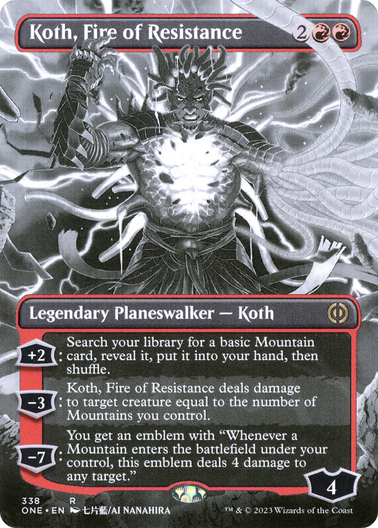Image of Koth, Fire of Resistance (Borderless) (ONE-338) - Phyrexia: All Will Be One: (Showcase) (Borderless) Foil