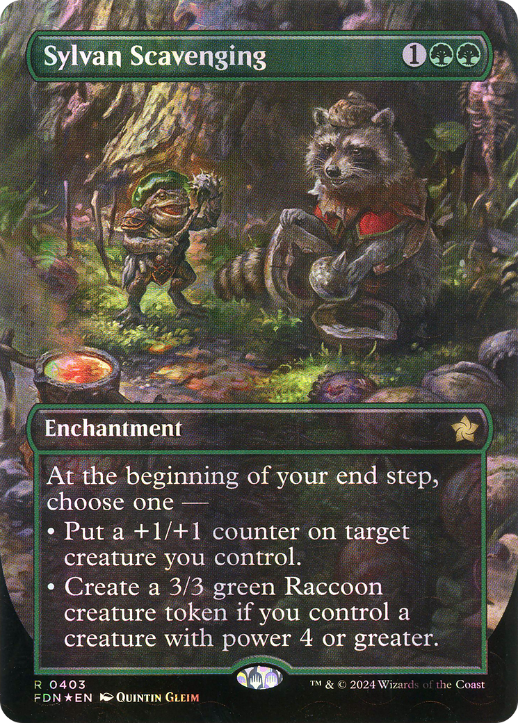 Image of Sylvan Scavenging (Borderless) (Mana Foil) (FDN-403) - Foundations: (enchantment) (Borderless) Foil
