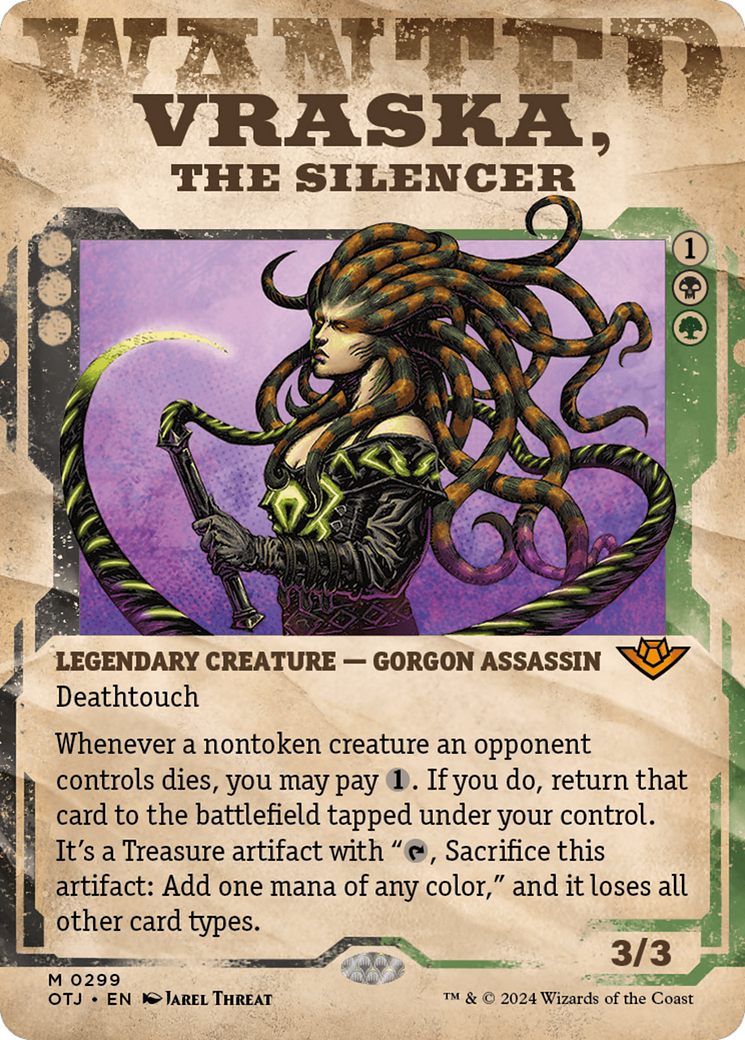 Image of Vraska, the Silencer (Showcase) (OTJ-299) - Outlaws of Thunder Junction: (Showcase) (Borderless) Foil