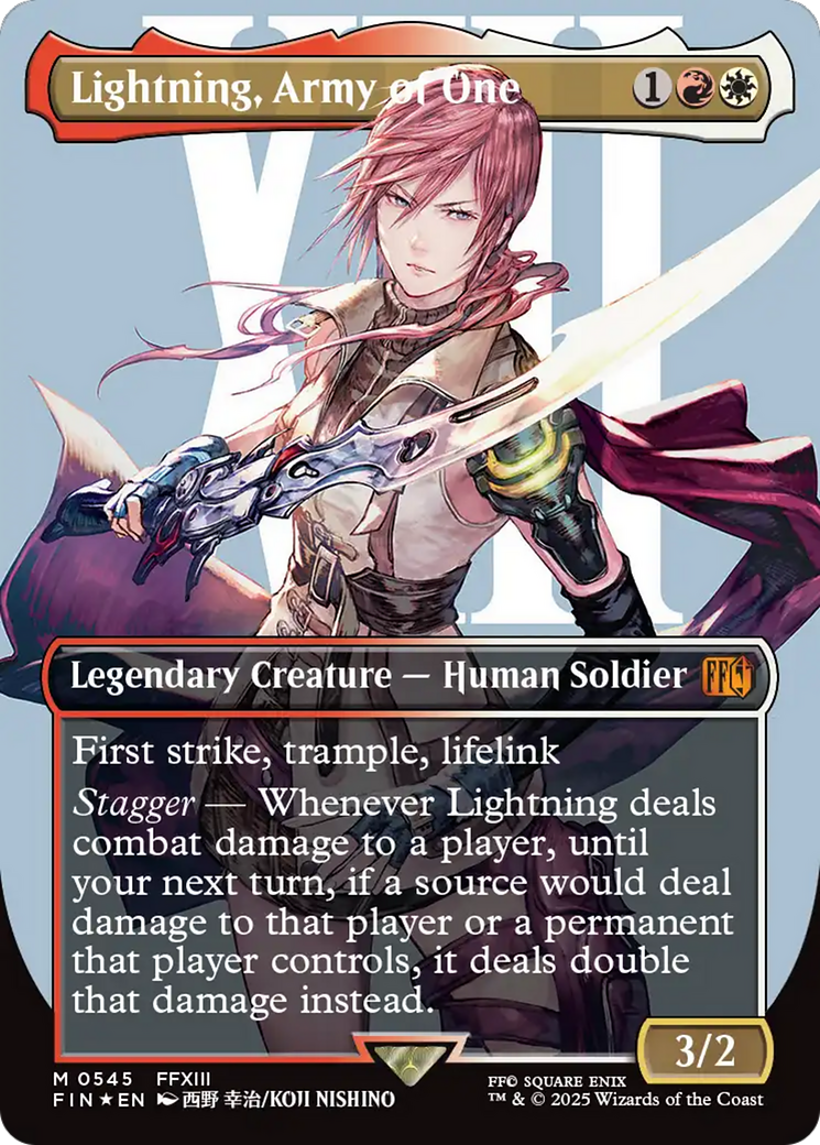 Image of Lightning, Army of One (0545) (Borderless) (Surge Foil) (FIN-545) - FINAL FANTASY (Borderless) Foil