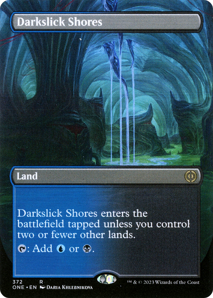 Image of Darkslick Shores (Borderless) (ONE-372) - Phyrexia: All Will Be One (Borderless) Foil