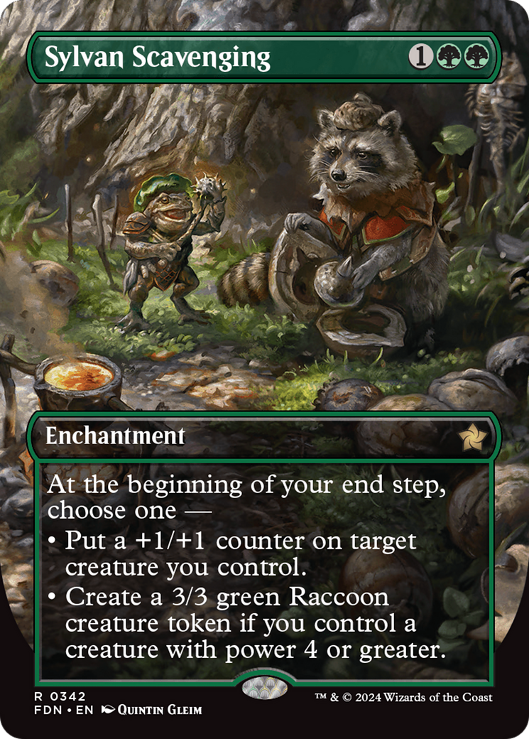 Image of Sylvan Scavenging (Borderless) (FDN-342) - Foundations: (enchantment) (Borderless) Foil