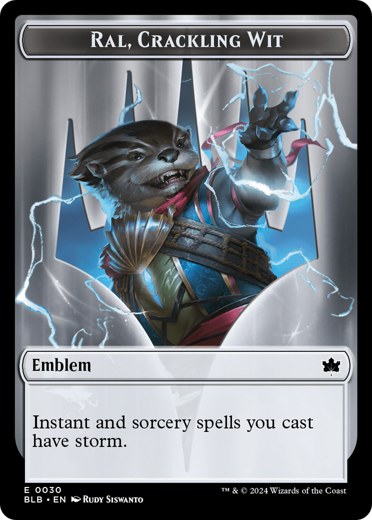 Image of Emblem - Ral, Crackling Wit (BLB-030) - Bloomburrow Tokens