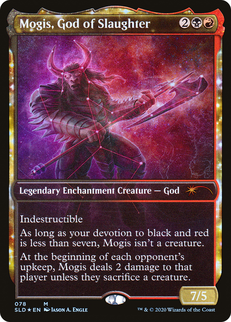 Image of MOgIs, gOD of sLaUGHter (9994) (Rainbow Foil) (SLD-078) - Secret Lair Drop: (enchantment, Showcase) Foil
