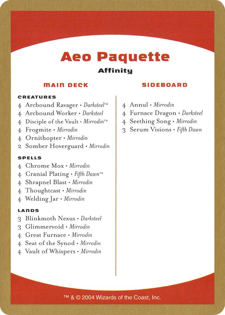 Image of 2004 Aeo Paquette Decklist Card (WCD-) - World Championship Decks 2004