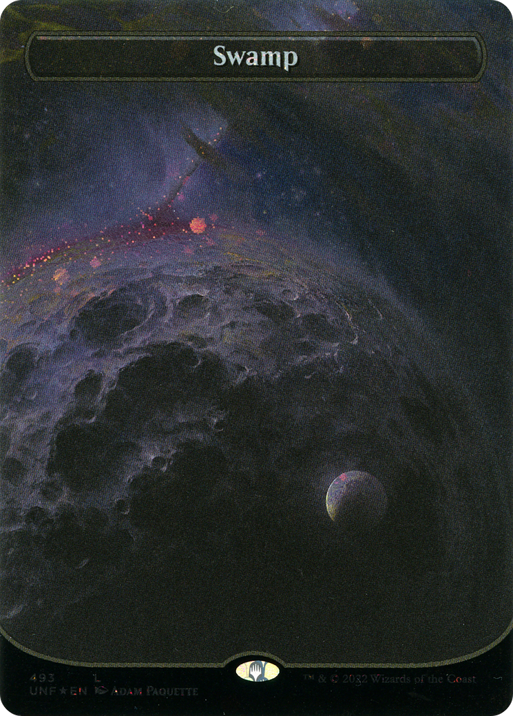 Image of Swamp (493) (Borderless) (Galaxy Foil) (UNF-493) - Unfinity (Borderless) Foil