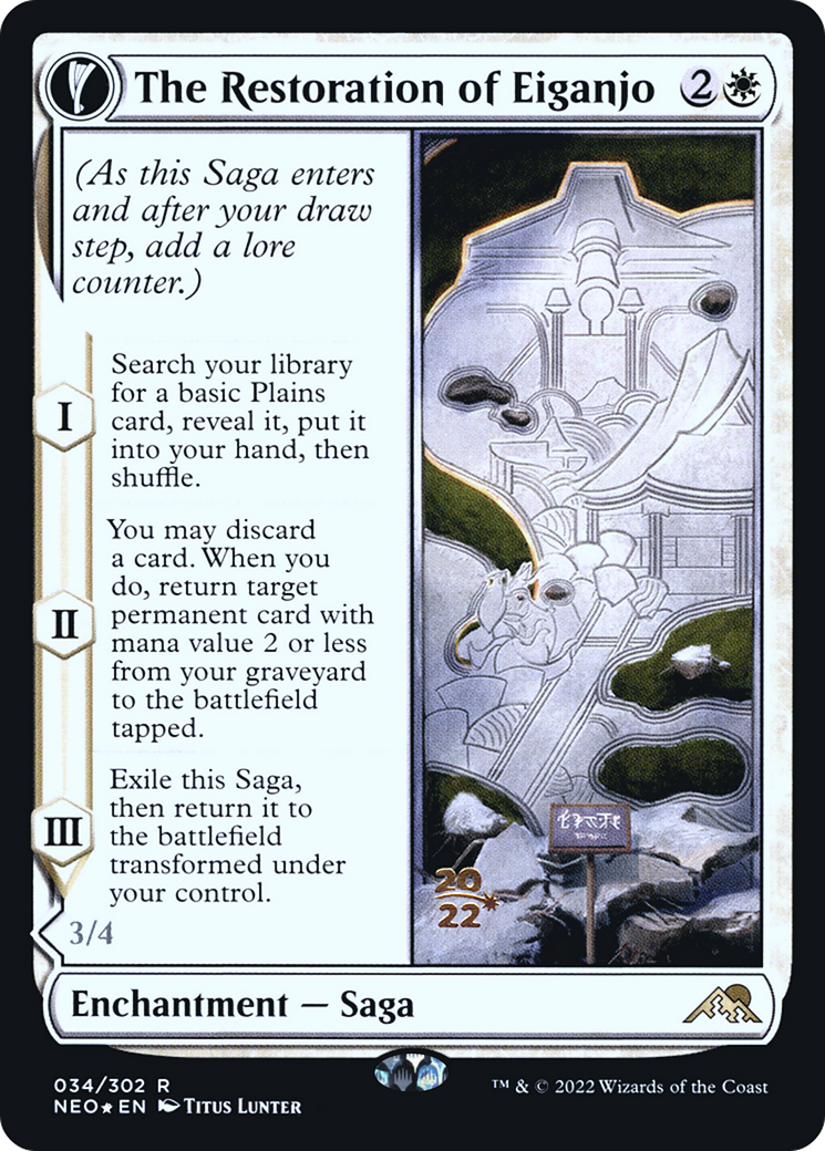 Image of The Restoration of Eiganjo (PRE-034) - Kamigawa: Neon Dynasty Promos: (fandfc, enchantment) Foil