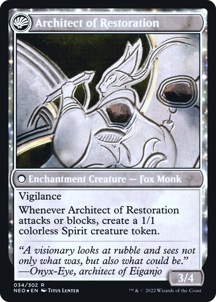 Image of The Restoration of Eiganjo (PRE-034) - Kamigawa: Neon Dynasty Promos: (fandfc, enchantment) Foil