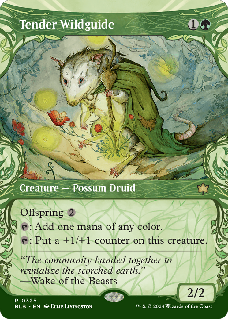 Image of Tender Wildguide (Showcase) (BLB-325) - Bloomburrow: (Showcase) (Borderless) Foil
