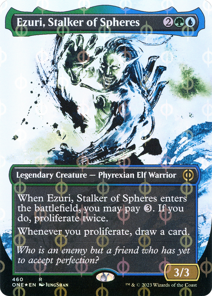 Image of Ezuri, Stalker of Spheres (Showcase) (Step-and-Compleat Foil) (ONE-460) - Phyrexia: All Will Be One: (Showcase) (Borderless) Foil