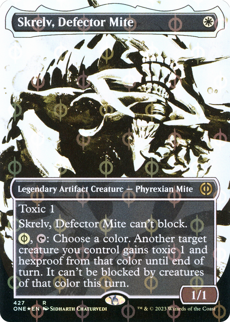 Image of Skrelv, Defector Mite (Showcase) (Step-and-Compleat Foil) (ONE-427) - Phyrexia: All Will Be One: (Showcase) (Borderless) Foil
