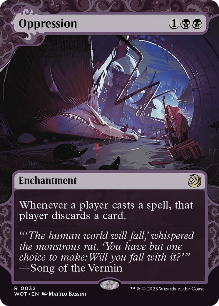 Image of Oppression (WOT-032) - Wilds of Eldraine: Enchanting Tales: (Showcase) (Borderless) Foil