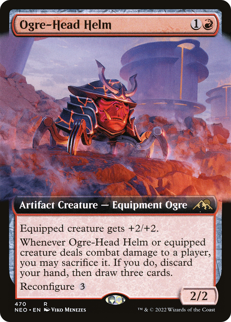 Image of Ogre-Head Helm (Extended Art) (NEO-470) - Kamigawa: Neon Dynasty: (Extended Art) Foil