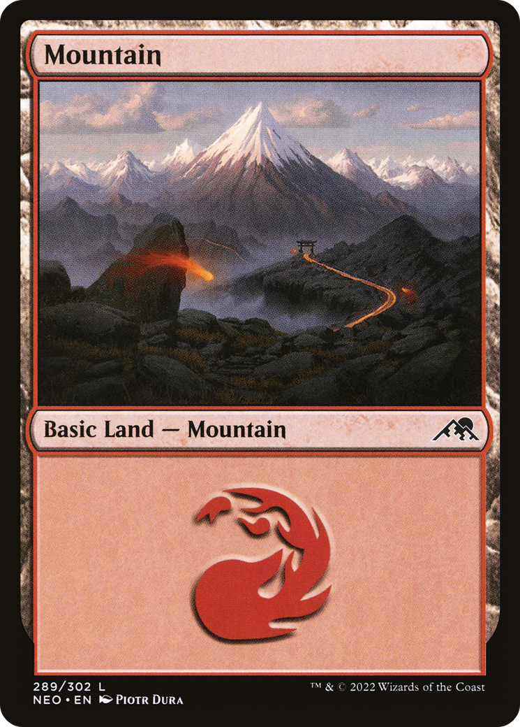 Image of Mountain (289) (NEO-289) - Kamigawa: Neon Dynasty Foil
