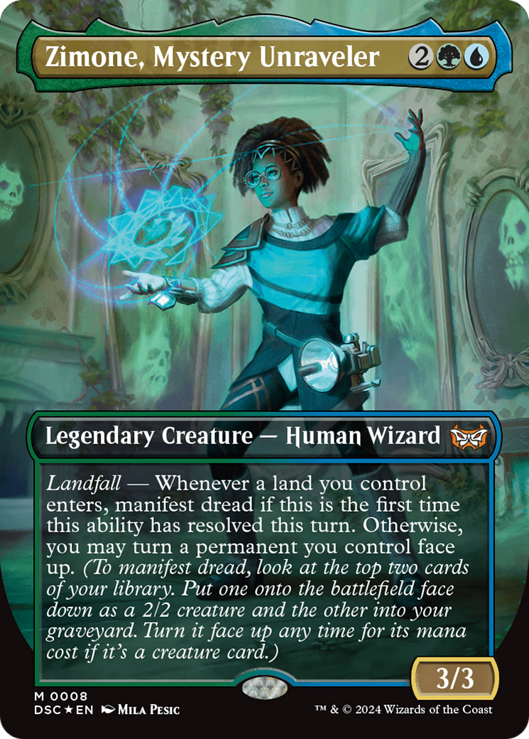 Image of Zimone, Mystery Unraveler (Borderless) (DSC-008) - Duskmourn: House of Horror Commander (Borderless)