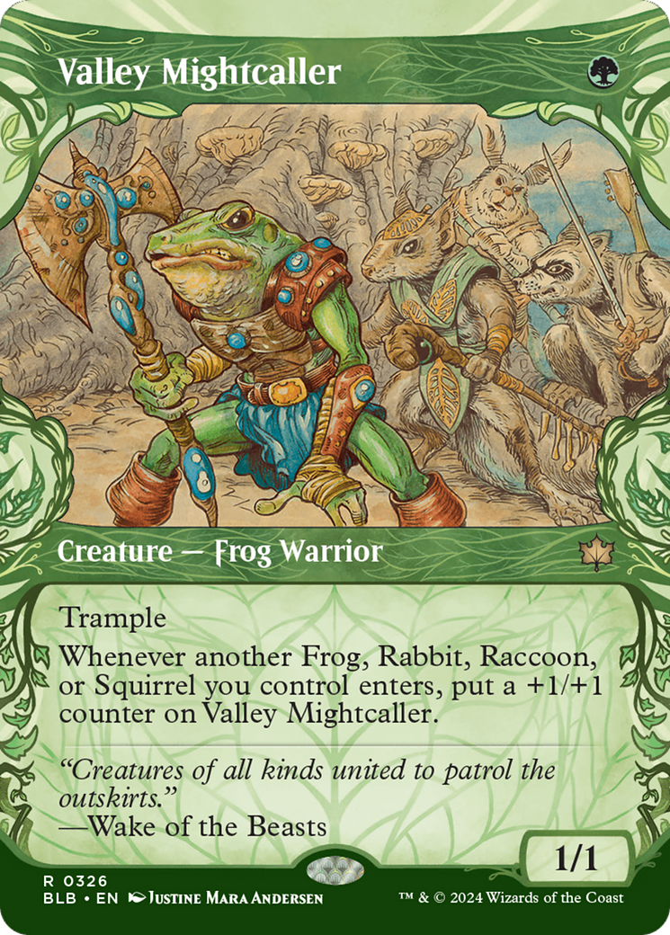 Image of Valley Mightcaller (Showcase) (BLB-326) - Bloomburrow: (Showcase) (Borderless) Foil