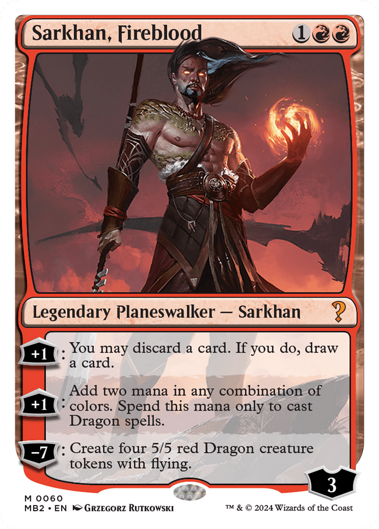 Image of Sarkhan, Fireblood (White Border) (MB2-060) - Mystery Booster 2