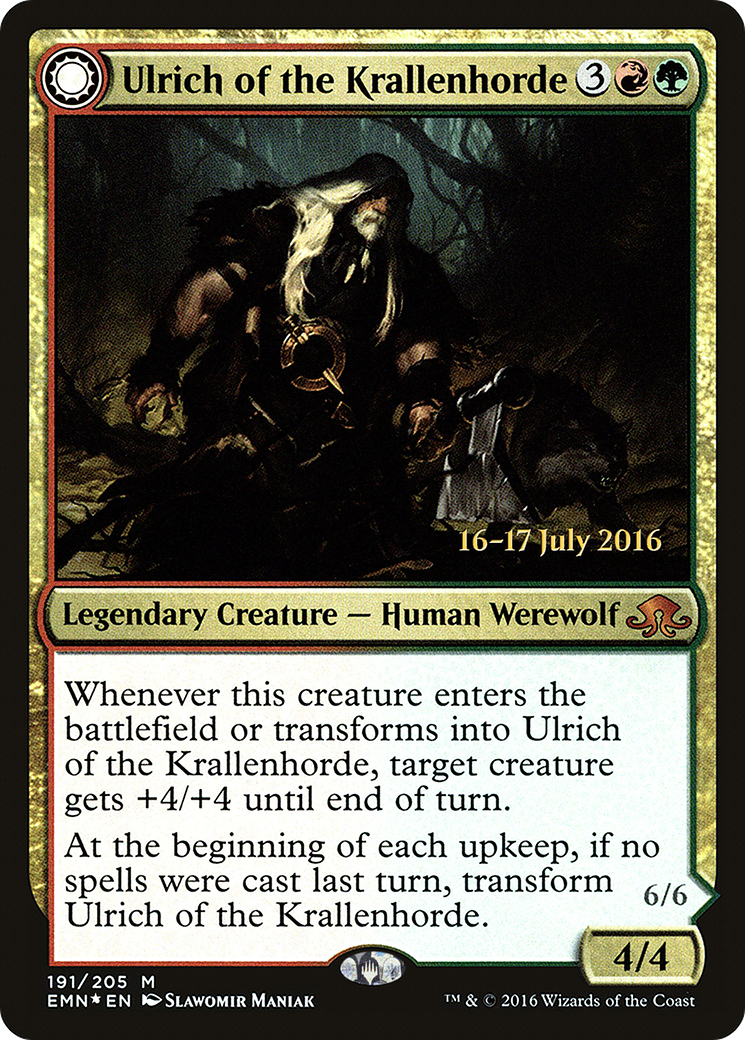 Image of Ulrich of the Krallenhorde (PRE-191) - Eldritch Moon Promos: (Double Faced Transform) Foil
