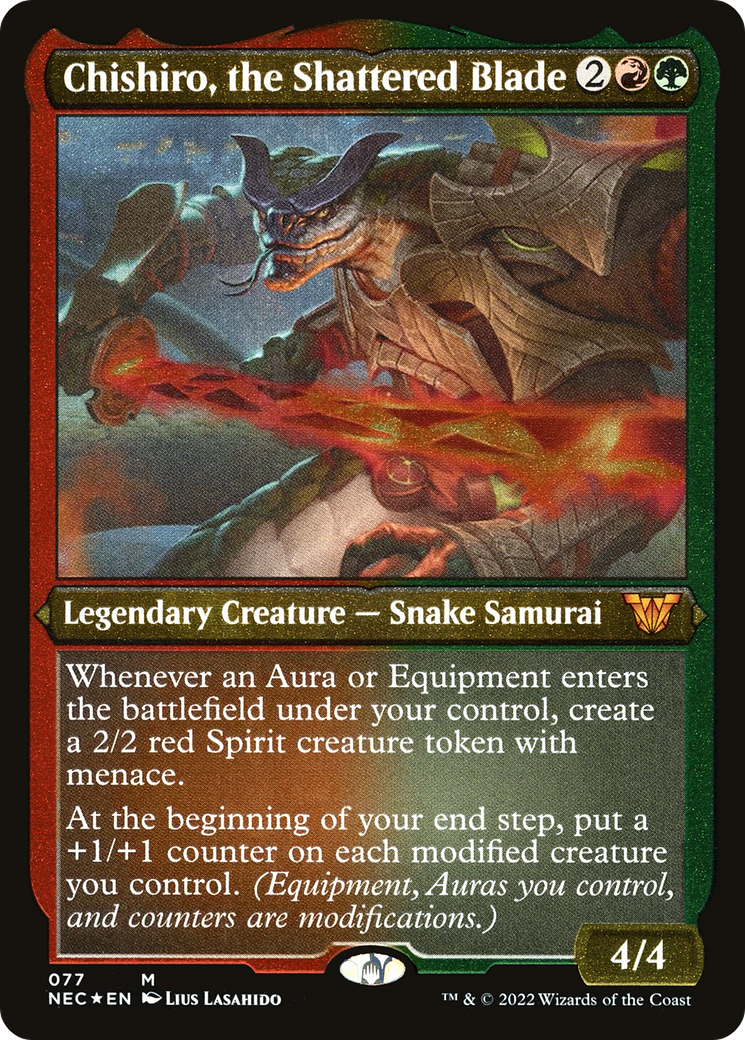 Image of Chishiro, the Shattered Blade (Display Commander) - Thick Stock (NEC-077) - Neon Dynasty Commander Etched Foil
