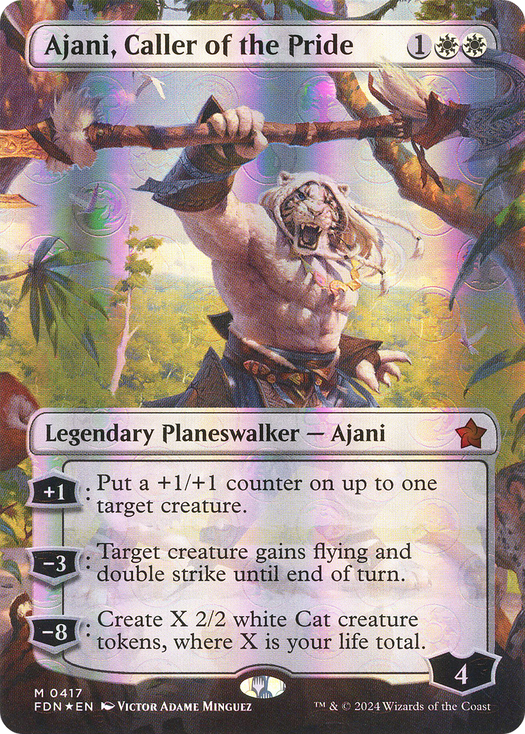 Image of Ajani, Caller of the Pride (Borderless) (Mana Foil) (FDN-417) - Foundations (Borderless) Foil