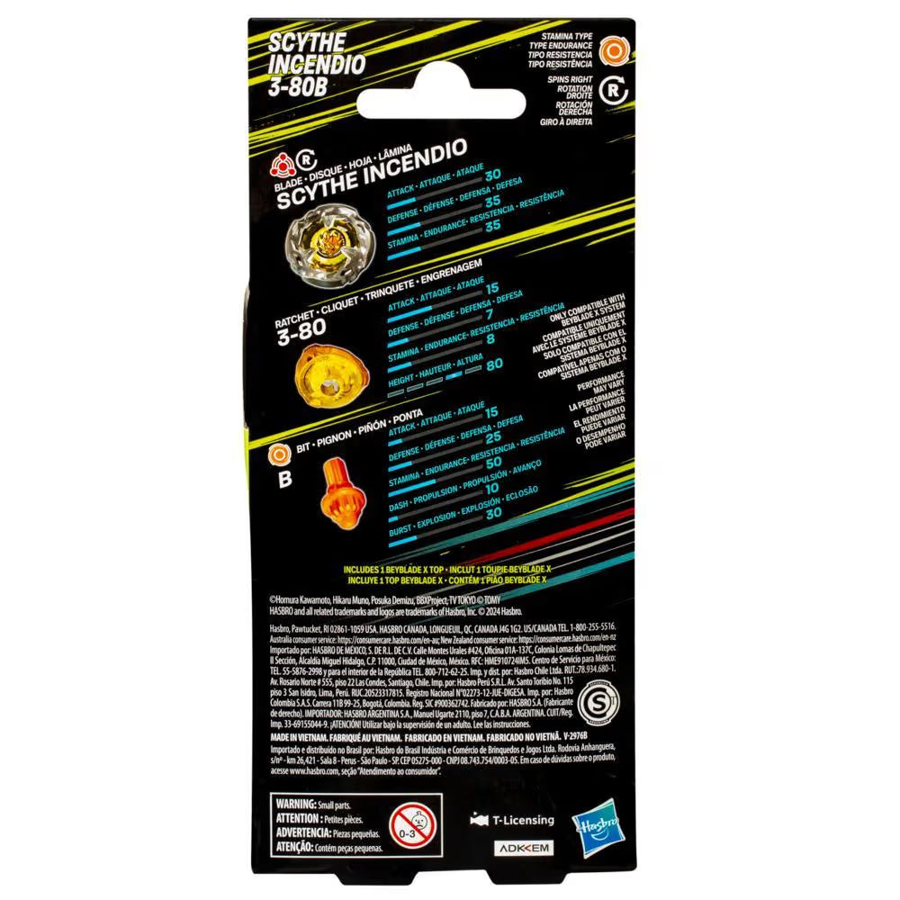 Beyblade X Scythe Incendio 3-80B Top Booster Pack Set