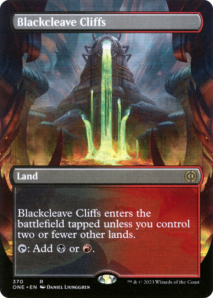 Image of Blackcleave Cliffs (Borderless) (ONE-370) - Phyrexia: All Will Be One (Borderless) Foil