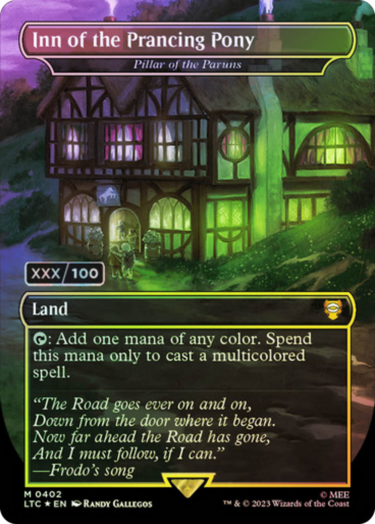 Image of Inn of the Prancing Pony - Pillar of the Paruns (Serial Numbered) (LTC-402) - Tales of Middle-earth Commander / Inn of the Prancing Pony (Borderless) Foil