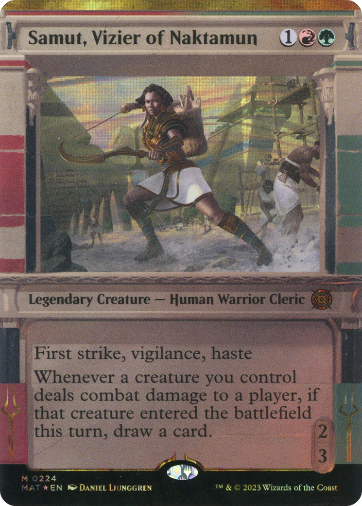 Image of Samut, Vizier of Naktamun (Halo Foil) (MAT-224) - March of the Machine: The Aftermath: (Showcase) (Borderless) Foil