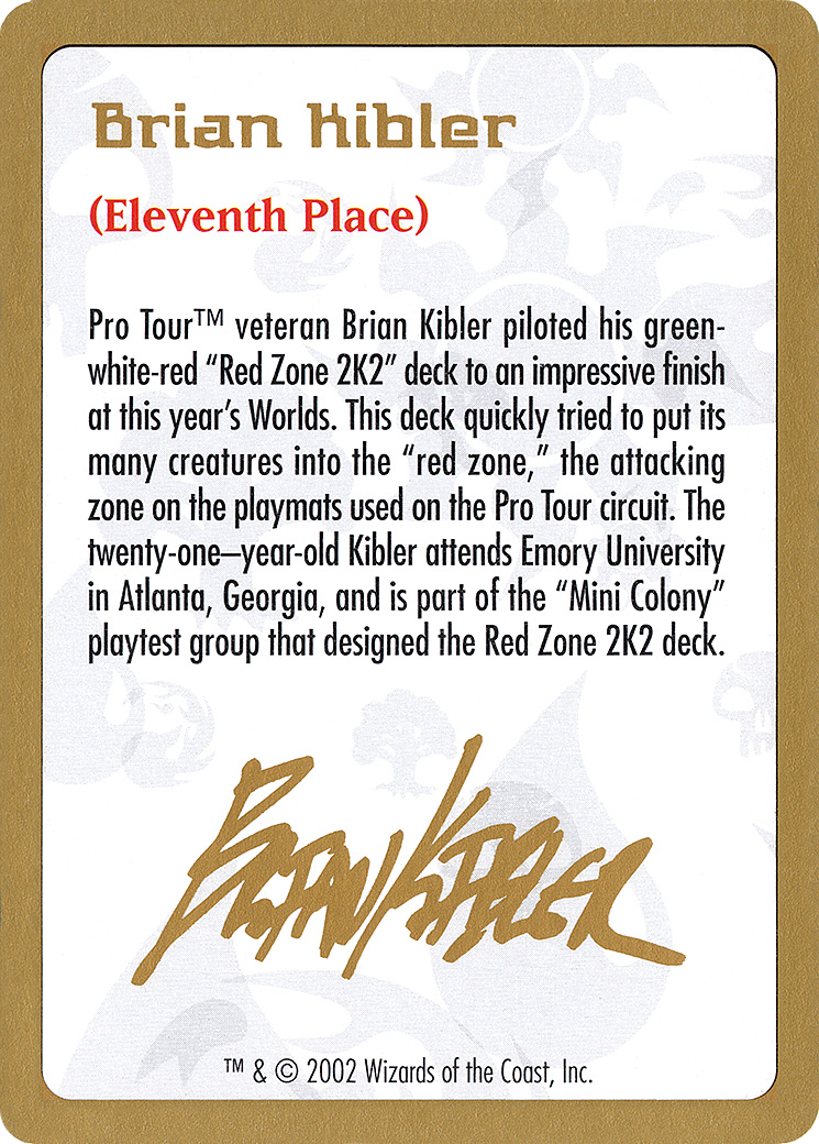 Image of 2002 Brian Kibler Biography Card (WCD-) - World Championship Decks 2002