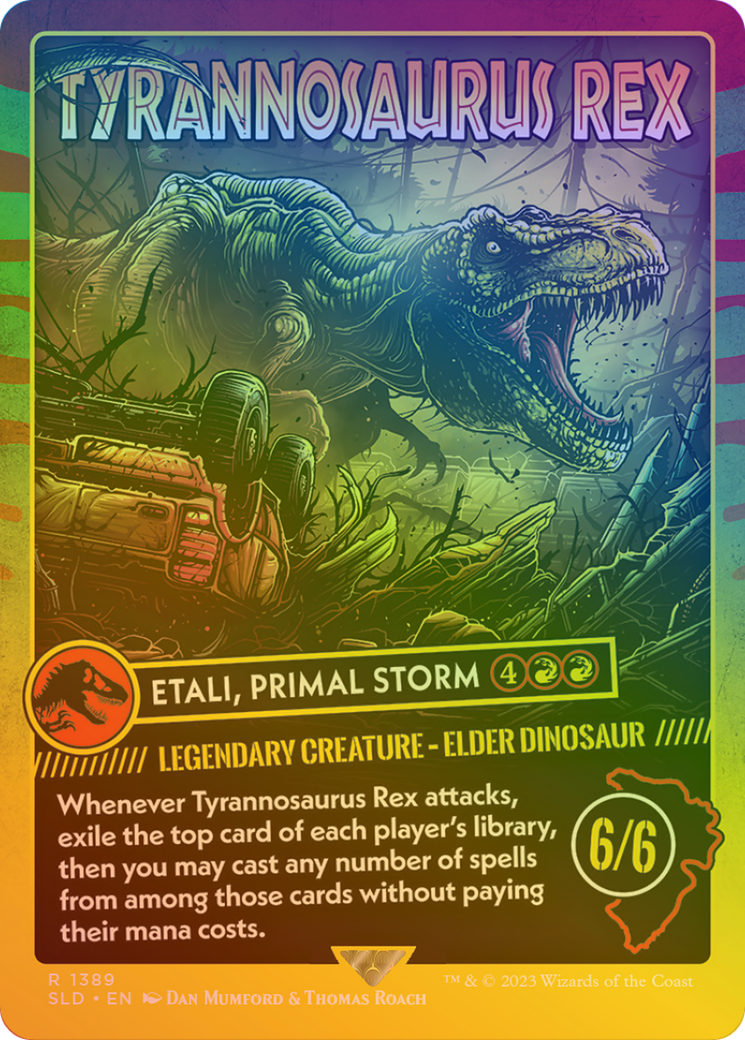 Image of Tyrannosaurus Rex - Etali, Primal Storm (Rainbow Foil) (SLD-1389★) - Secret Lair Drop / Tyrannosaurus Rex (Borderless) Foil