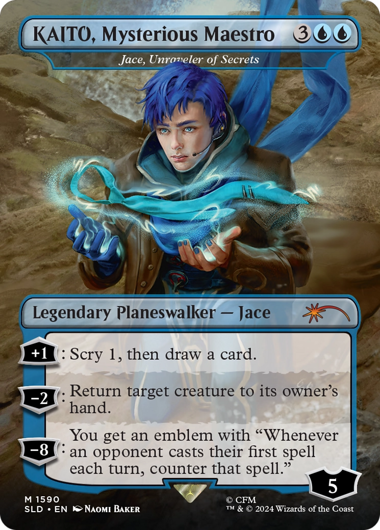 Image of Jace, Unraveler of Secrets (SLD-1590) - Secret Lair Drop / KAITO, Mysterious Maestro (Borderless) Foil