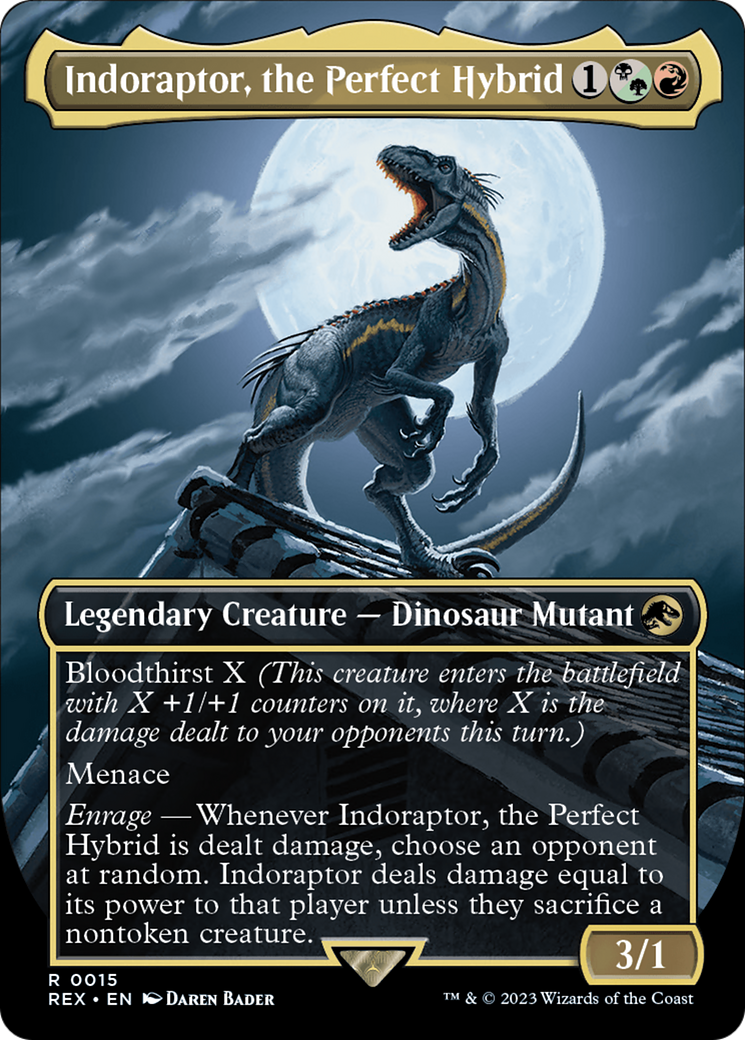Image of Indoraptor, the Perfect Hybrid (Borderless) (REX-015) - Jurassic World Collection (Borderless) Foil