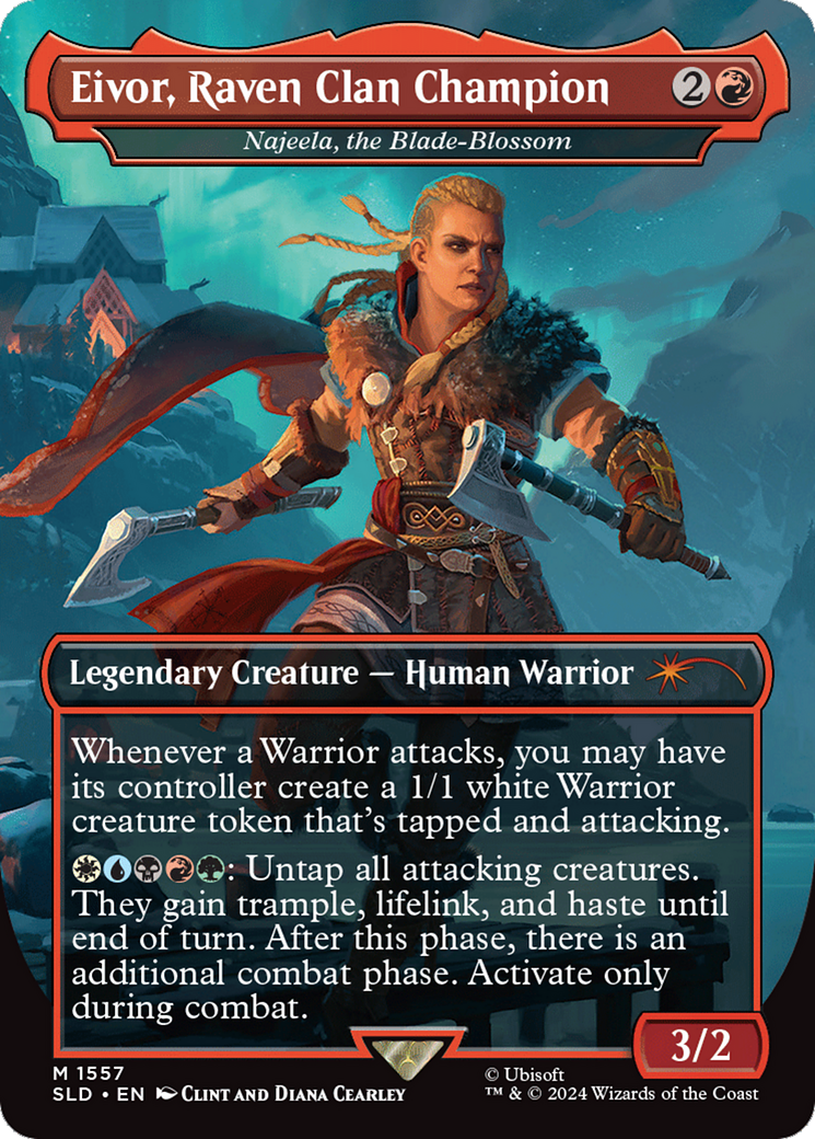 Image of Eivor, Raven Clan Champion - Najeela, the Blade-Blossom (SLD-1557) - Secret Lair Drop / Eivor, Raven Clan Champion (Borderless)