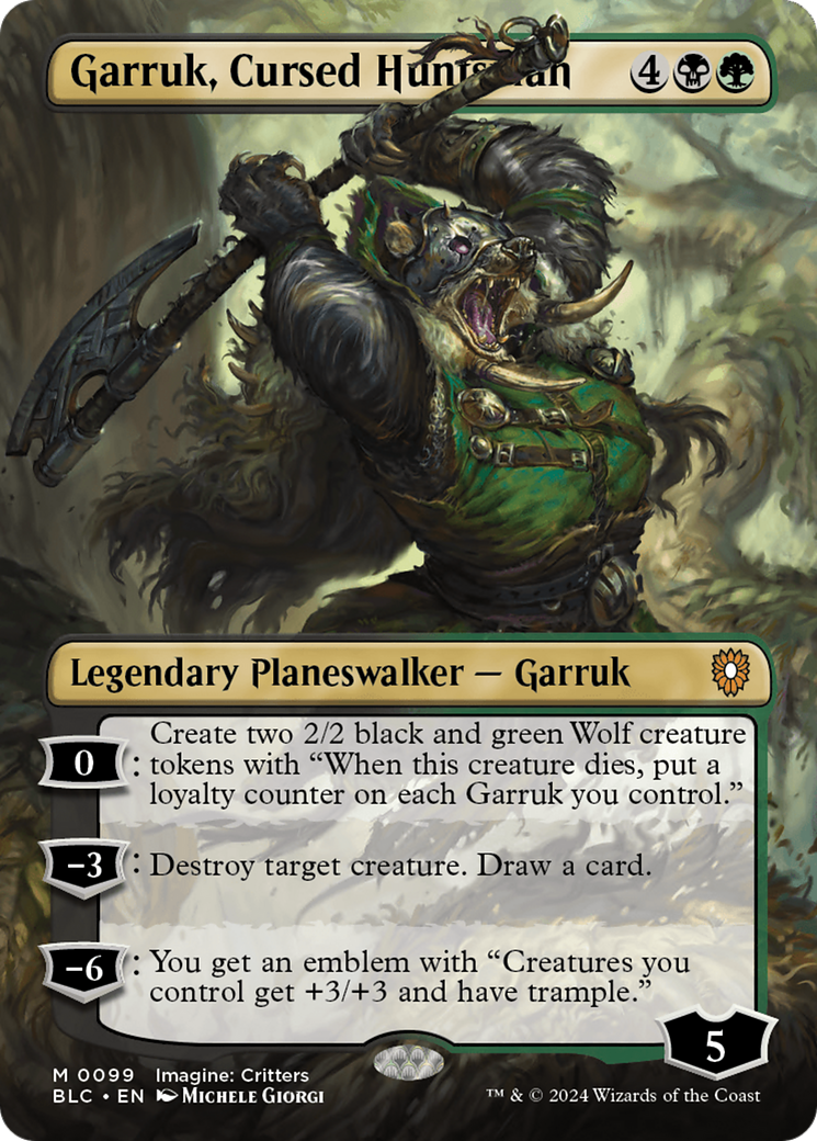 Image of Garruk, Cursed Huntsman (Borderless) (BLC-099) - Bloomburrow Commander (Borderless)