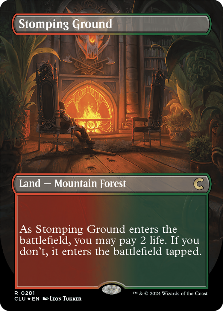Image of Stomping Ground (Borderless) (CLU-281) - Ravnica: Clue Edition (Borderless) Foil