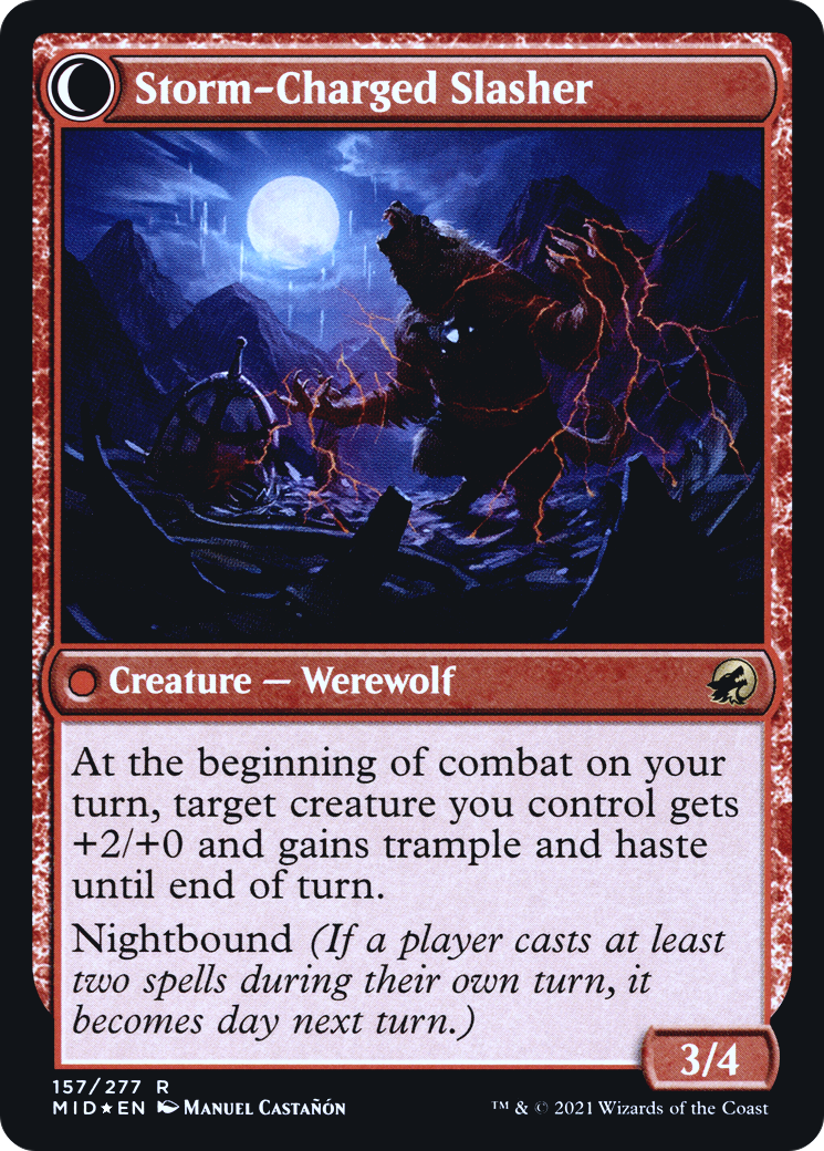 Image of Reckless Stormseeker (PRE-157) - Innistrad: Midnight Hunt Promos: (Double Faced Transform) Foil