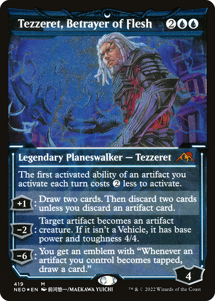 Image of Tezzeret, Betrayer of Flesh (NEO-419) - Kamigawa: Neon Dynasty: (Showcase) Etched Foil