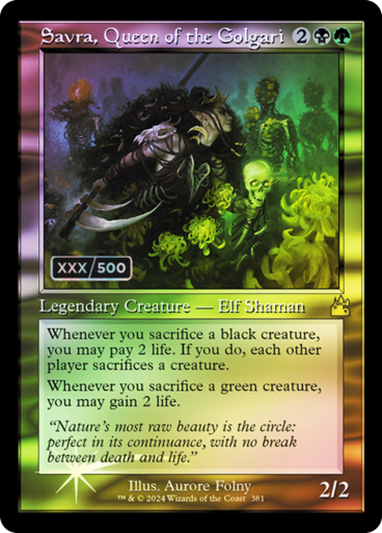 Image of Savra, Queen of the Golgari (Retro Frame) (Serial Numbered) (RVR-381) - Ravnica Remastered Foil