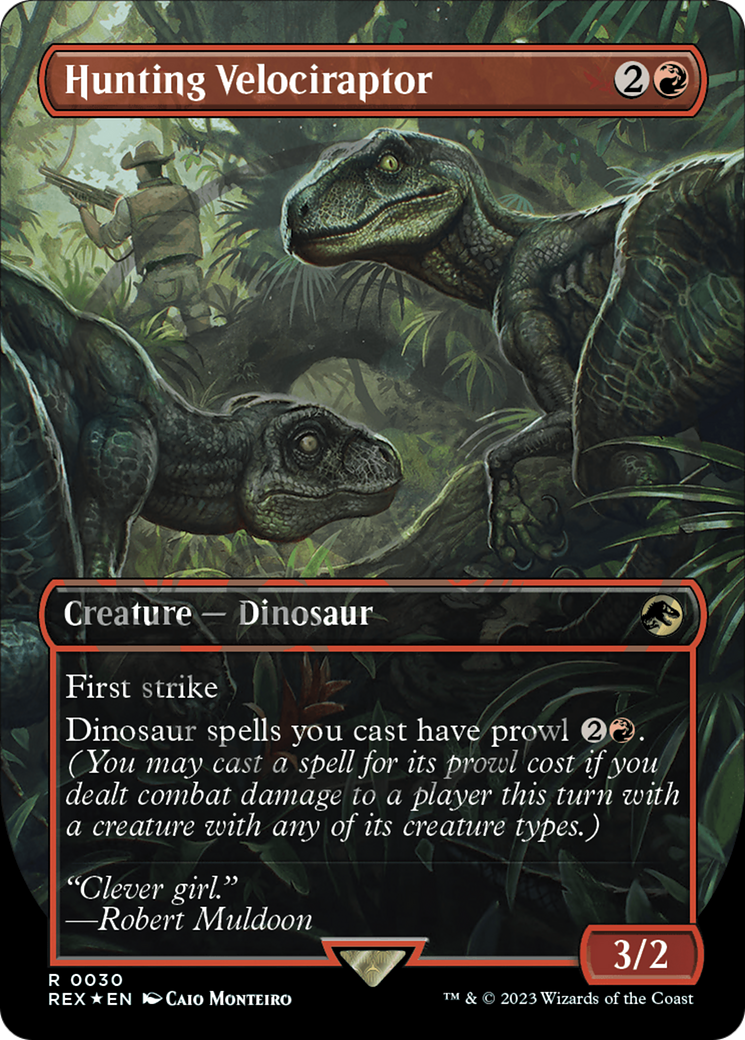 Image of Hunting Velociraptor (Borderless) (Emblem) (REX-030) - Jurassic World Collection (Borderless) Foil
