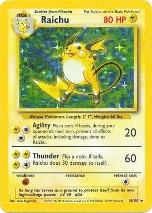Image of Raichu 014/102  - Holofoil Base Set - Holo Rare