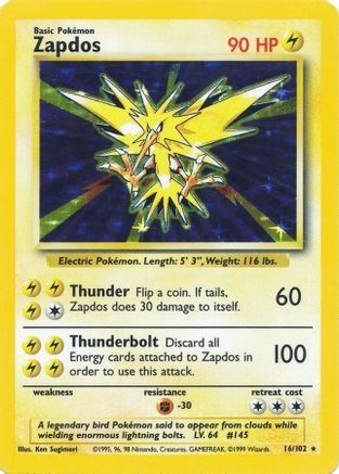 Image of Zapdos 016/102  - Holofoil Base Set - Holo Rare