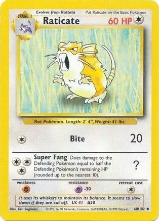 Image of Raticate 040/102  Base Set - Uncommon