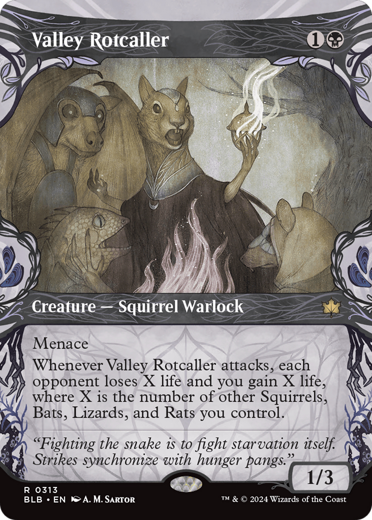 Image of Valley Rotcaller (Showcase) (BLB-313) - Bloomburrow: (Showcase) (Borderless) Foil