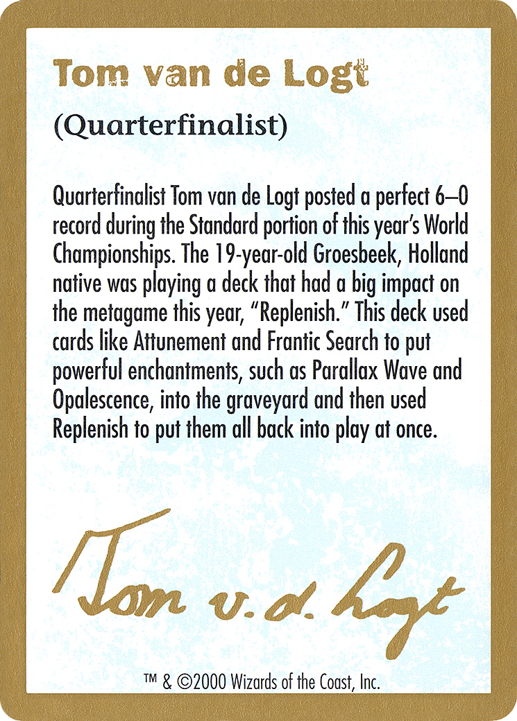 Image of 2000 Tom van de Logt Biography Card (WCD-) - World Championship Decks 2000