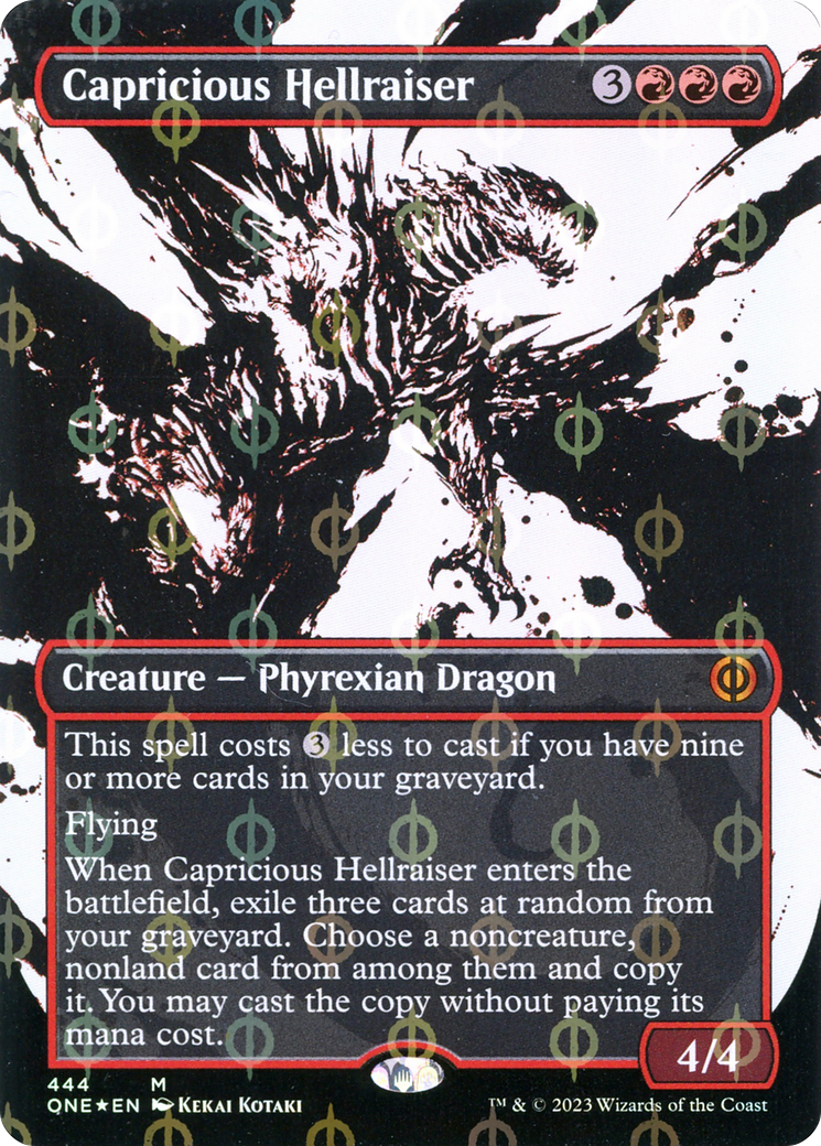 Image of Capricious Hellraiser (Showcase) (Step-and-Compleat Foil) (ONE-444) - Phyrexia: All Will Be One: (Showcase) (Borderless) Foil
