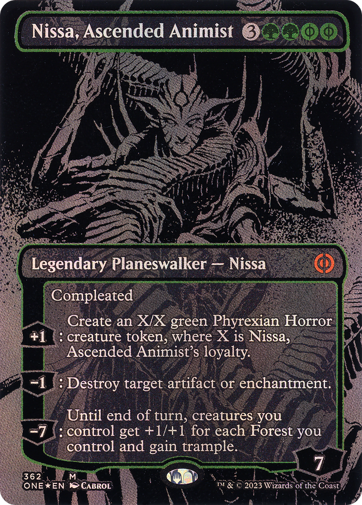 Image of Nissa, Ascended Animist (Oil Slick Raised Foil) (ONE-362) - Phyrexia: All Will Be One (Borderless) Foil