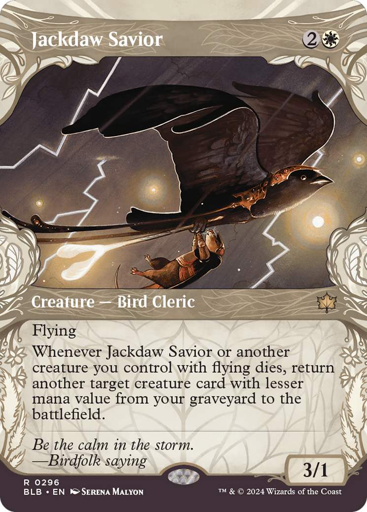 Image of Jackdaw Savior (Showcase) (BLB-296) - Bloomburrow: (Showcase) (Borderless)